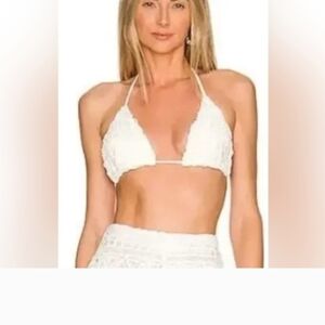 NWT Revolve Rumer The Label White Ines Triangle Crochet String Bikini Top. Sz S